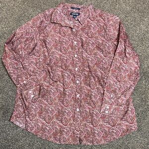 Lands End Woman’s Pink Brown Button up Shirt 22W 22 Rodeo Shirt Plus Womens